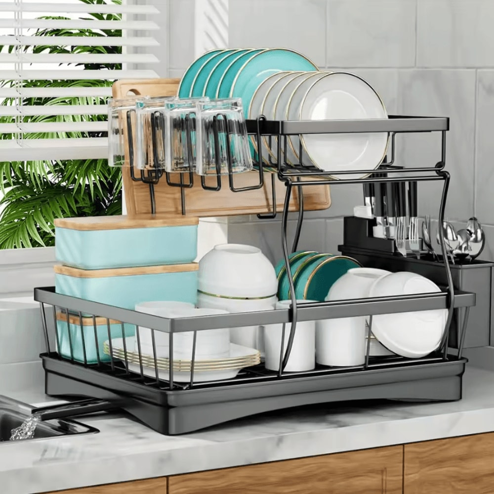 Large 2Tier Dish Drying Rack With Removable Drainboard 4