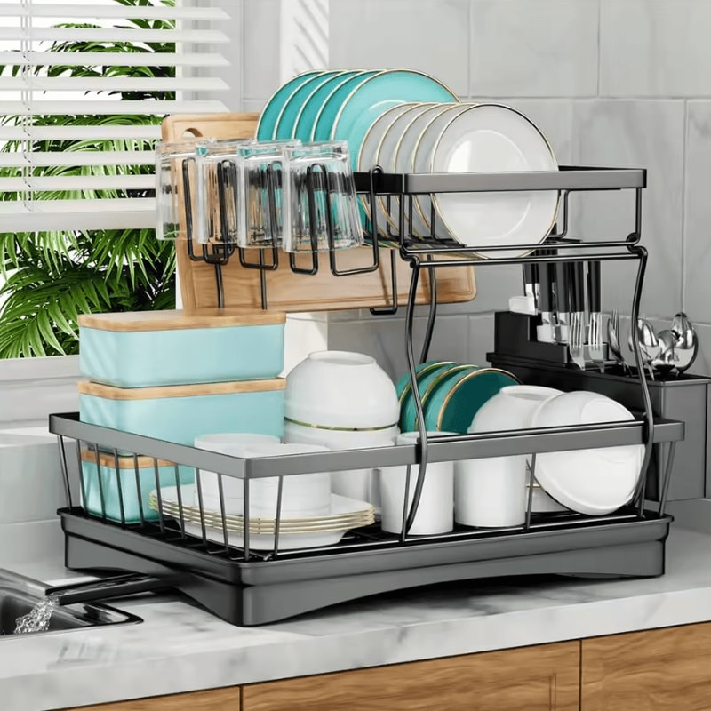 Large 2Tier Dish Drying Rack With Removable Drainboard 4