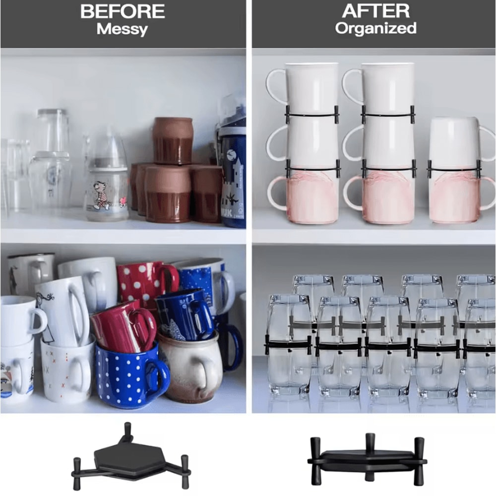 Adjustable Stackable Coffee Mug Organizer For Cabinet Storage 1