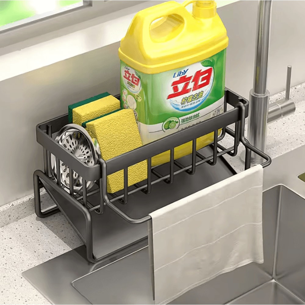 Stainless Steel Kitchen Sink Organizer Rack With Sponge Towel Holder 1