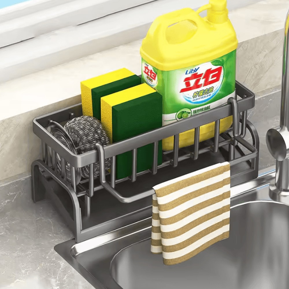 Stainless Steel Kitchen Sink Organizer Rack With Sponge Towel Holder 2