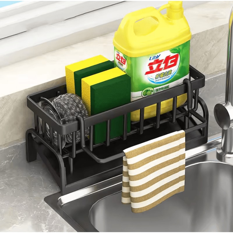 Stainless Steel Kitchen Sink Organizer Rack With Sponge Towel Holder 4