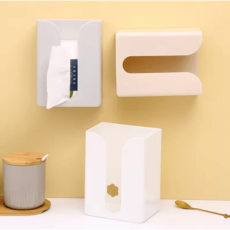 PunchFree Wall Mounted Tissue Box Holder With Waterproof Storage 1