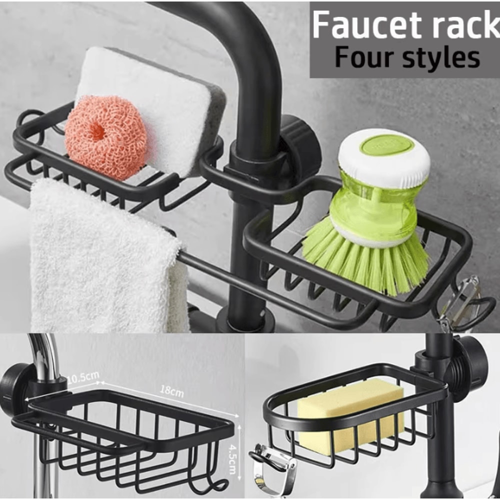 Space Aluminum Kitchen Sink Organizer Rack With Sponge Soap Holder 0