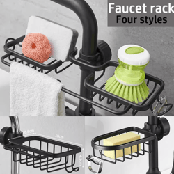 space aluminum kitchen sink organizer rack with sponge & soap holder