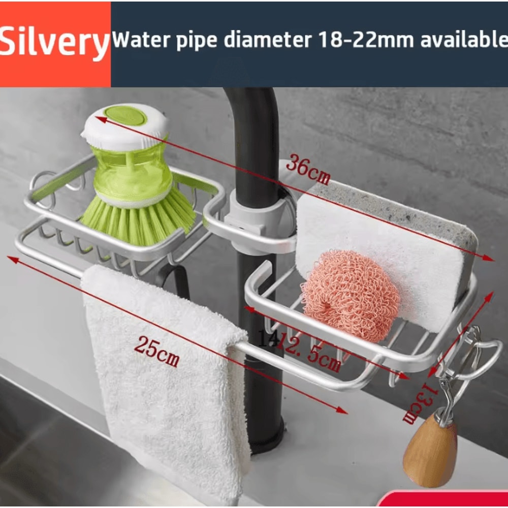 Space Aluminum Kitchen Sink Organizer Rack With Sponge Soap Holder 1