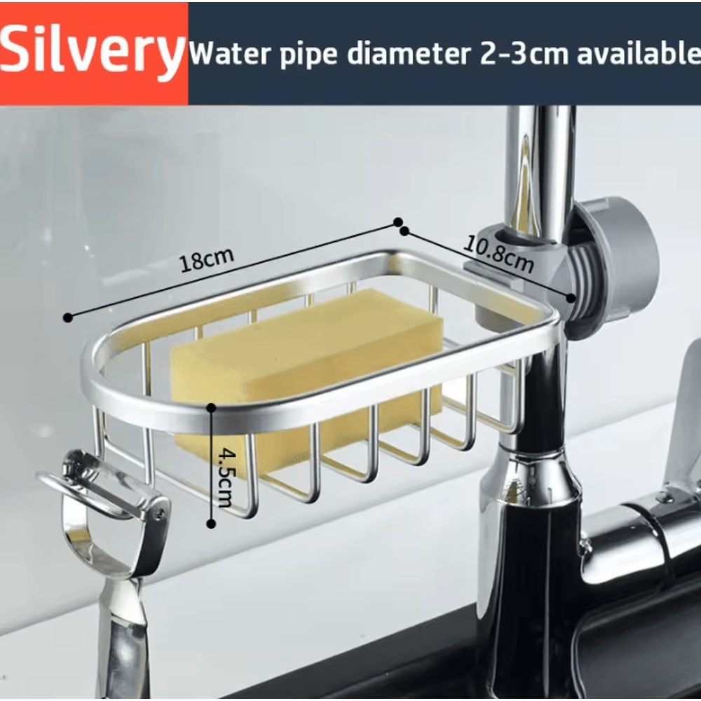 Space Aluminum Kitchen Sink Organizer Rack With Sponge Soap Holder 2