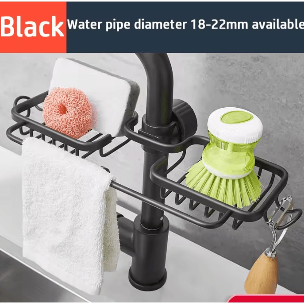 Space Aluminum Kitchen Sink Organizer Rack With Sponge Soap Holder 9