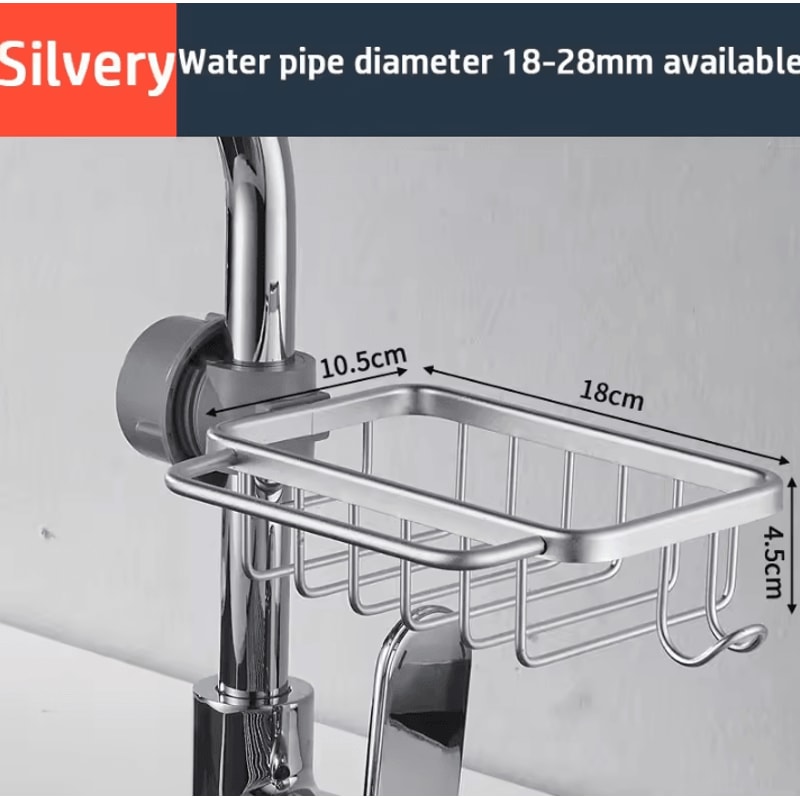Space Aluminum Kitchen Sink Organizer Rack With Sponge Soap Holder 5