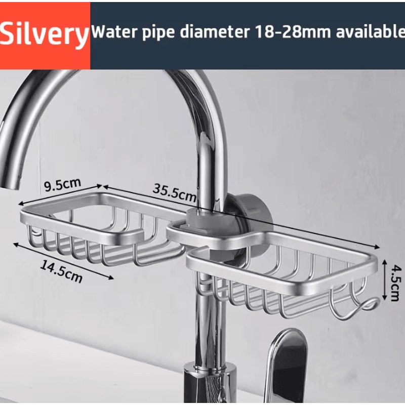 Space Aluminum Kitchen Sink Organizer Rack With Sponge Soap Holder 7