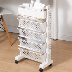 5-layer rolling bookshelf organizer with rotatable storage trolley