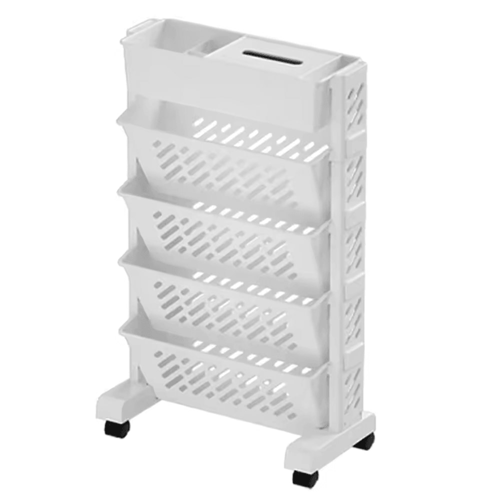 5Layer Rolling Bookshelf Organizer With Rotatable Storage Trolley 4
