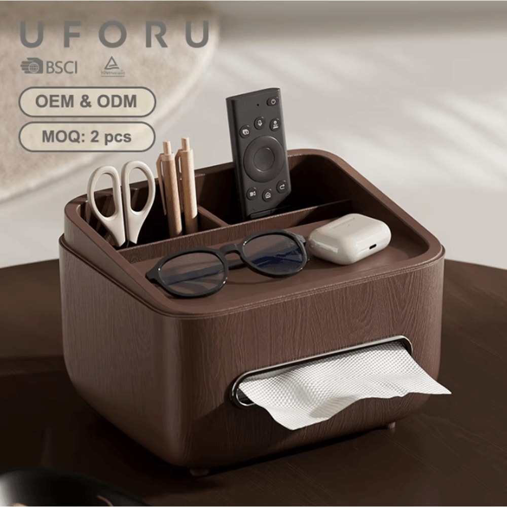 MultiFunctional Desktop Tissue Box Organizer With Storage Compartments 0
