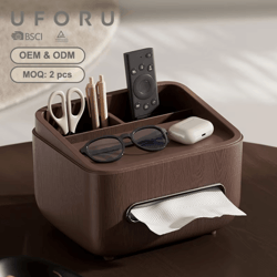 multi-functional desktop tissue box organizer with storage compartments