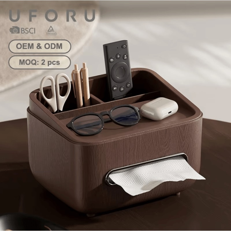 MultiFunctional Desktop Tissue Box Organizer With Storage Compartments 0
