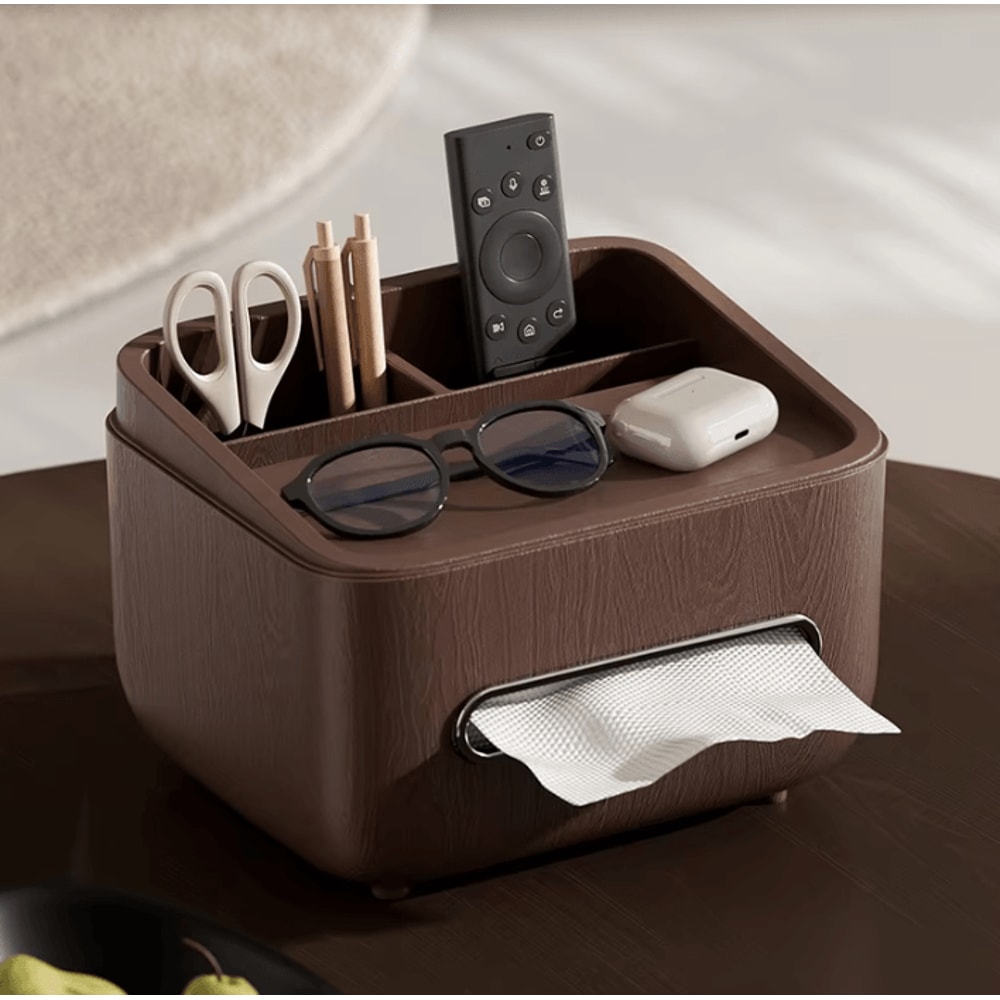 MultiFunctional Desktop Tissue Box Organizer With Storage Compartments 3