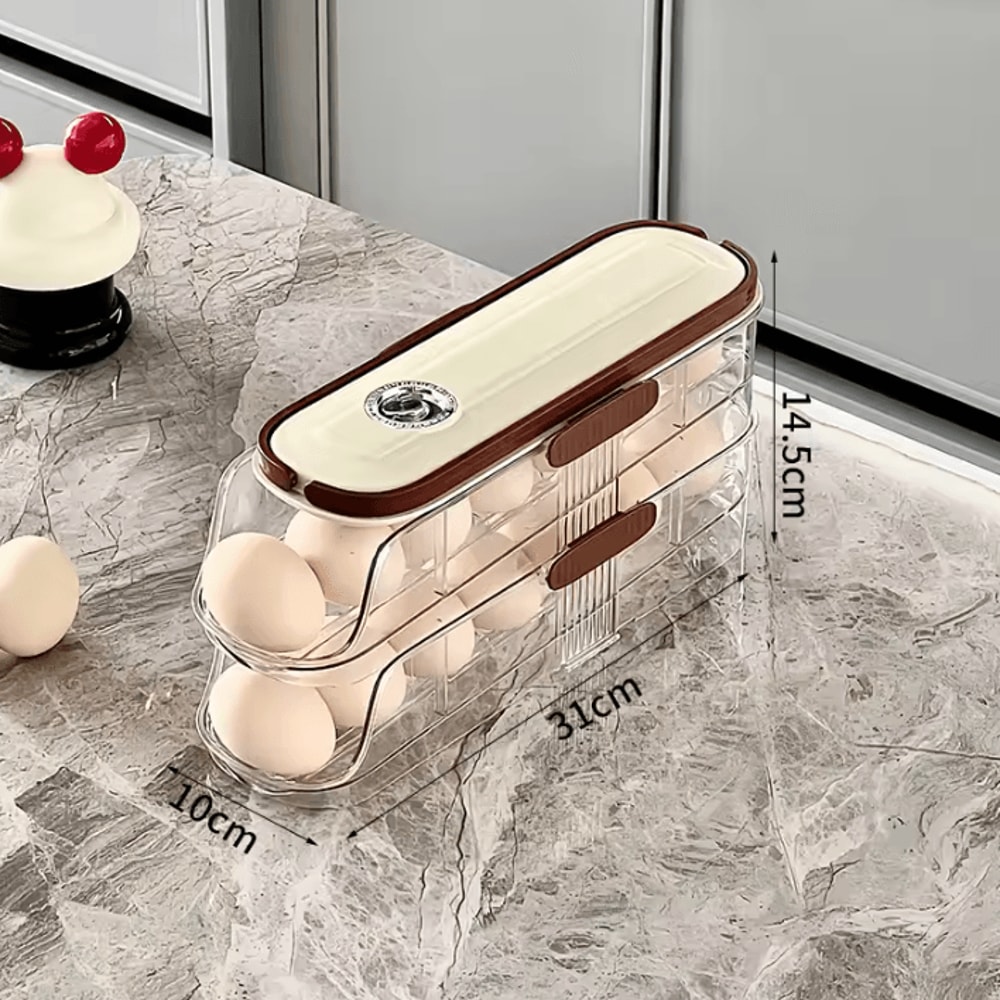 Automatic Rolling Egg Holder Rack For Refrigerator Kitchen Storage 3