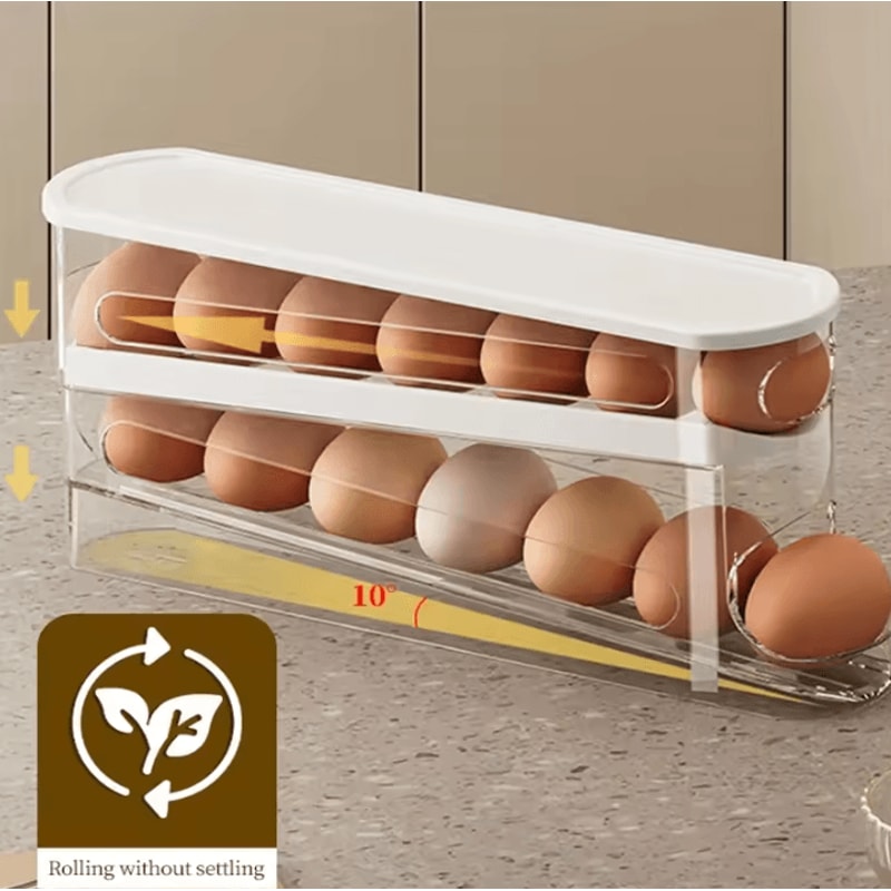 Automatic Rolling Egg Holder Rack For Refrigerator Kitchen Storage 7