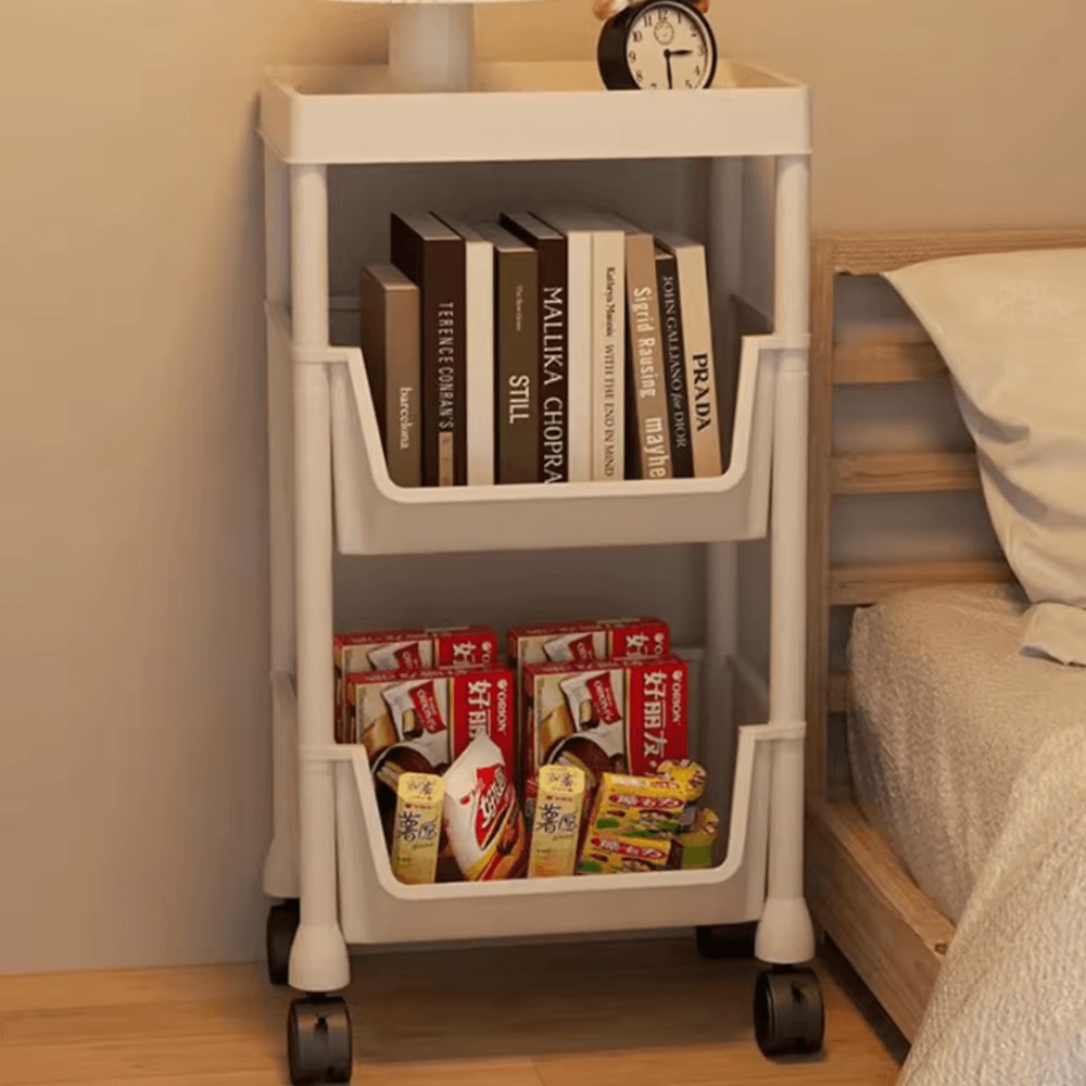 Portable Rolling Bookshelf Trolley With Wheels Storage Shelves 0