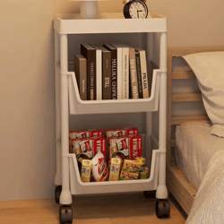 portable rolling bookshelf trolley with wheels & storage shelves