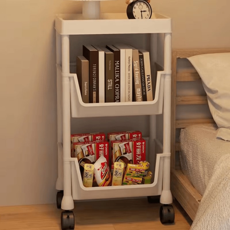 Portable Rolling Bookshelf Trolley With Wheels Storage Shelves 0