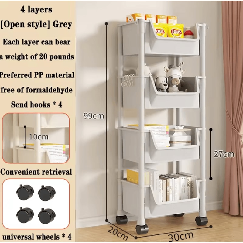 Portable Rolling Bookshelf Trolley With Wheels Storage Shelves 1