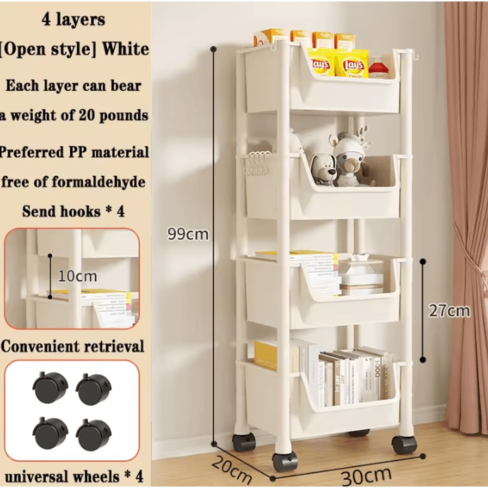 Portable Rolling Bookshelf Trolley With Wheels Storage Shelves 2