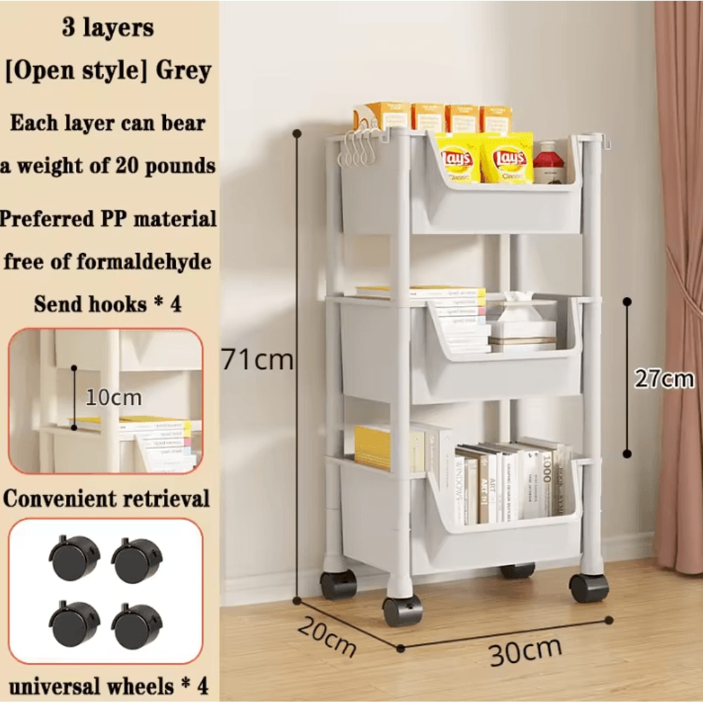 Portable Rolling Bookshelf Trolley With Wheels Storage Shelves 4