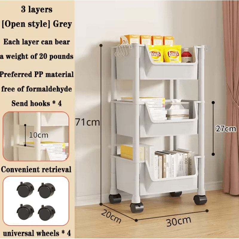 Portable Rolling Bookshelf Trolley With Wheels Storage Shelves 4