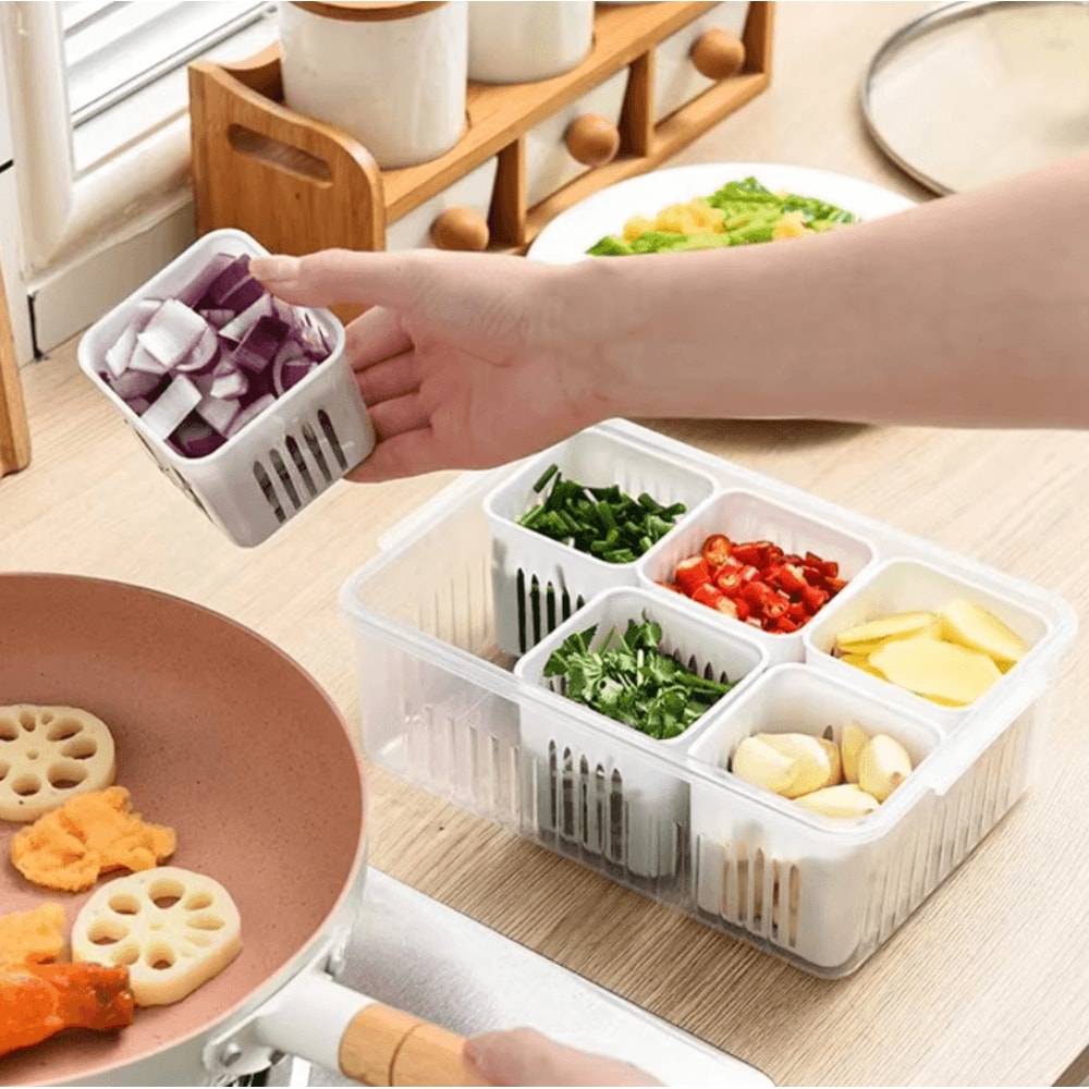 Refrigerator FreshKeeping Drain Storage Box For Ginger Garlic Vegetables 2