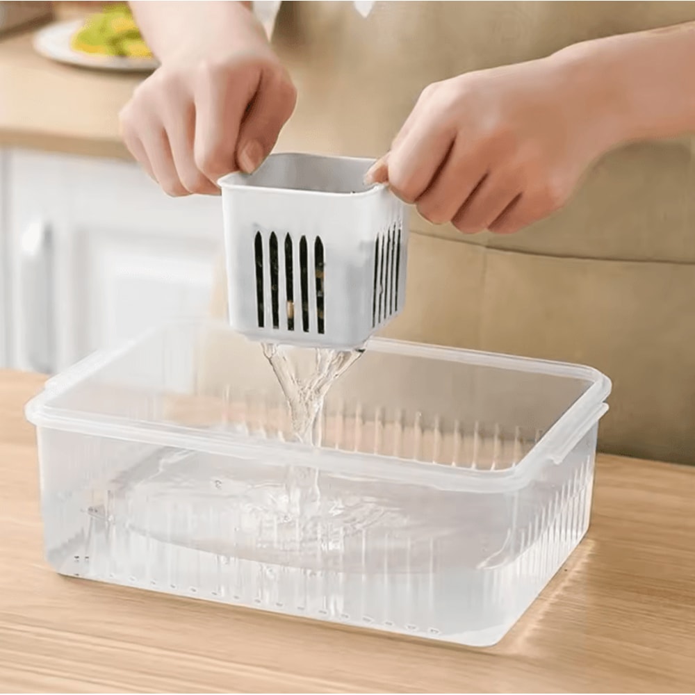 Refrigerator FreshKeeping Drain Storage Box For Ginger Garlic Vegetables 4