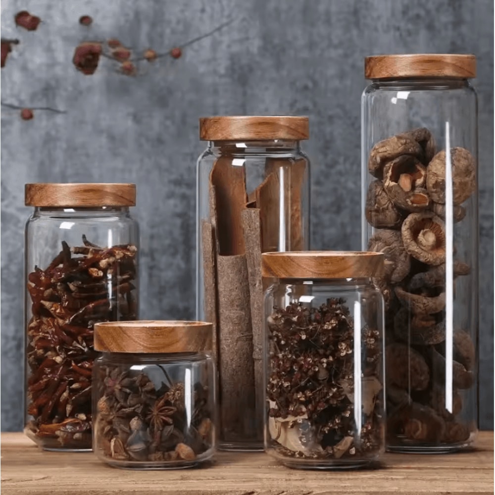 Scandinavian Glass Airtight Kitchen Storage Canister With Wooden Lid 0