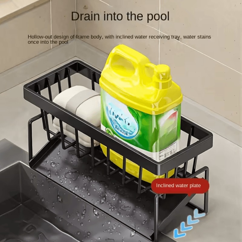 MultiFunction Sink Caddy Organizer With Drain Tray Brush Holder 3