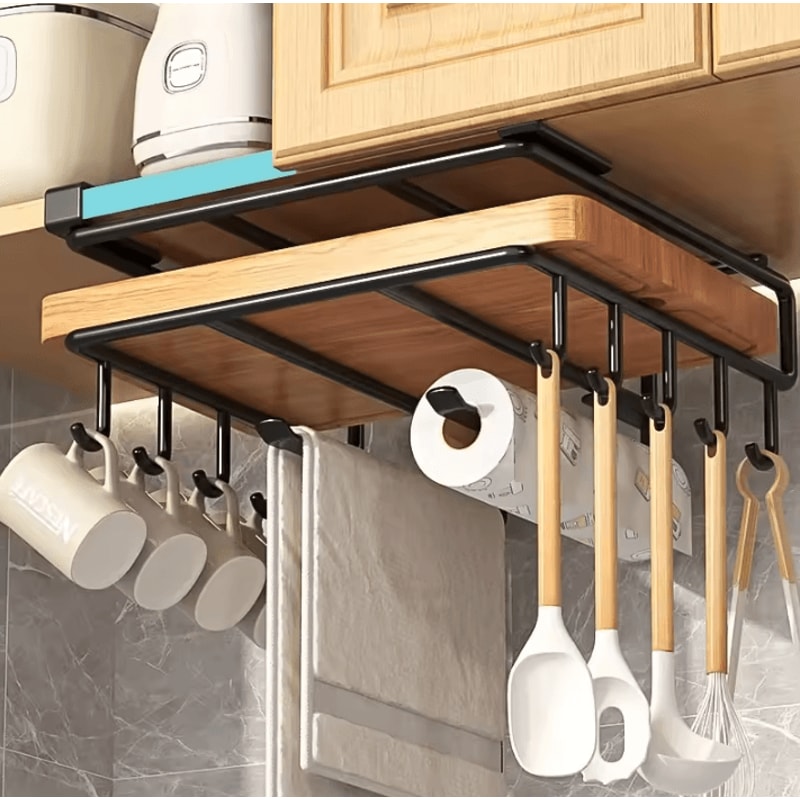 SpaceSaving Under Cabinet Kitchen Organizer Rack With Hooks 1