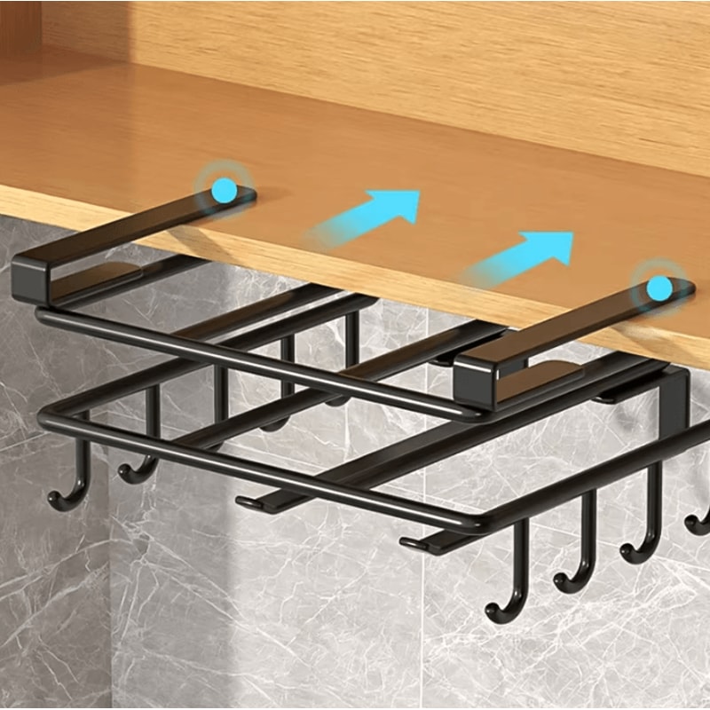 SpaceSaving Under Cabinet Kitchen Organizer Rack With Hooks 3