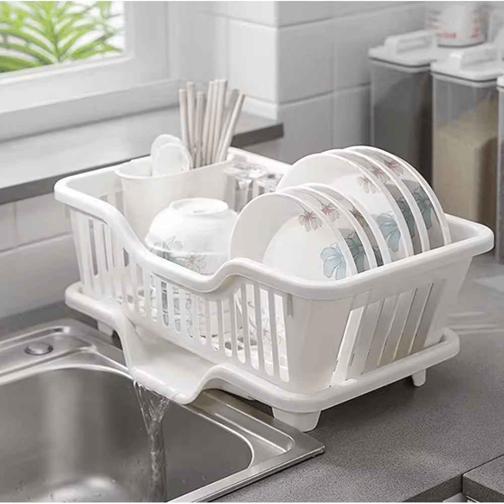 AquaFlow Kitchen Dish Drying Rack With Drain Board Utensil Holder 0