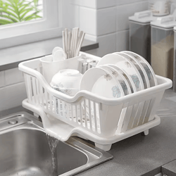 aquaflow kitchen dish drying rack with drain board & utensil holder