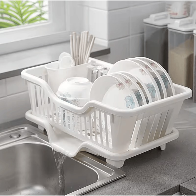 AquaFlow Kitchen Dish Drying Rack With Drain Board Utensil Holder 0