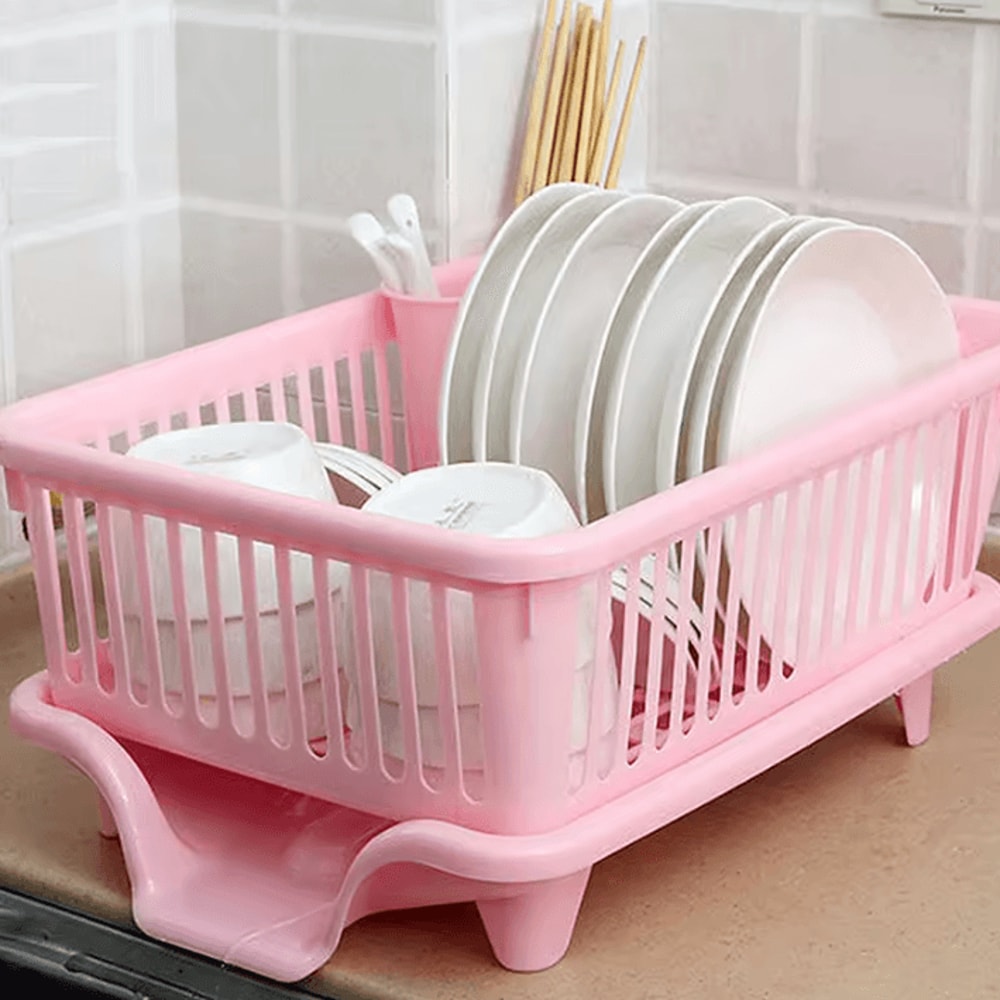 AquaFlow Kitchen Dish Drying Rack With Drain Board Utensil Holder 1