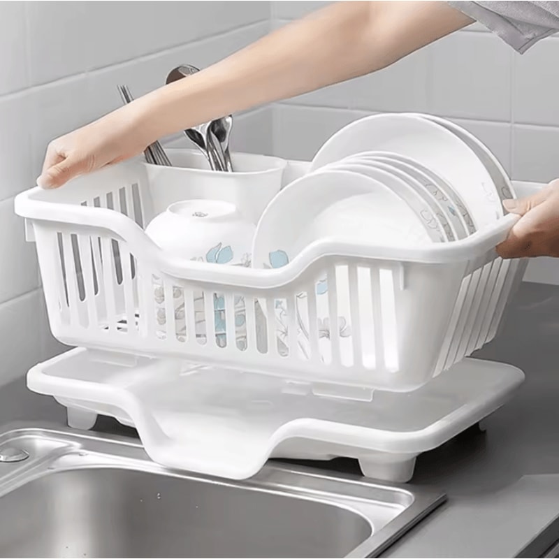 AquaFlow Kitchen Dish Drying Rack With Drain Board Utensil Holder 2