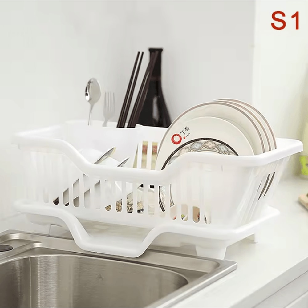 AquaFlow Kitchen Dish Drying Rack With Drain Board Utensil Holder 4