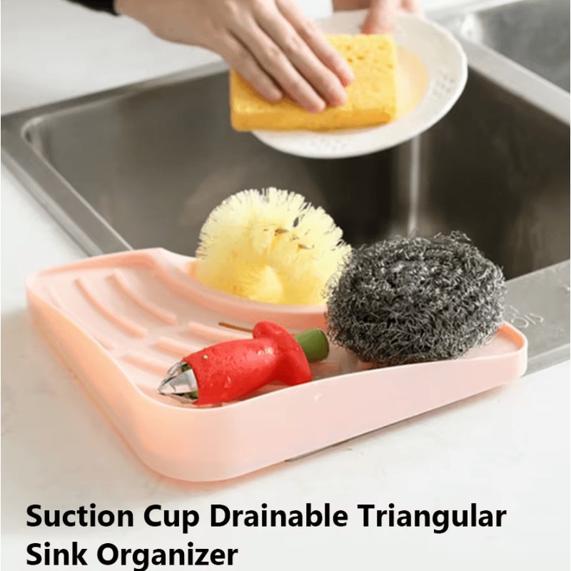 TriFlow Corner Sink Drain Rack Triangle Sponge Utensil Organizer 1