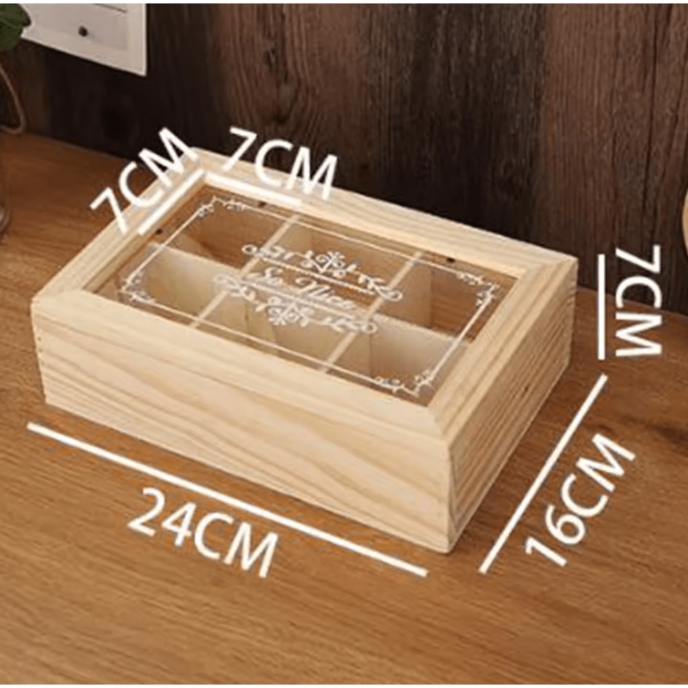 TeaHaven Wooden Tea Storage Box 6 Grid Tea Bag Organizer Chest 1