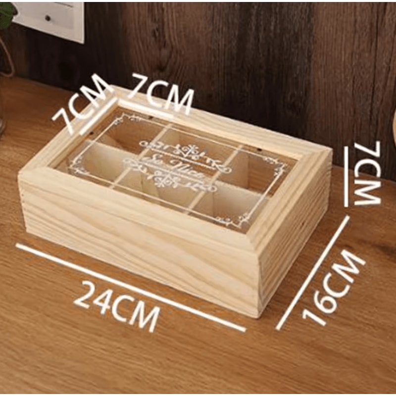 TeaHaven Wooden Tea Storage Box 6 Grid Tea Bag Organizer Chest 1