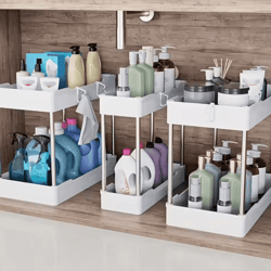 spaceflow 3-piece under sink organizer set – multi-size bathroom & kitchen storage racks