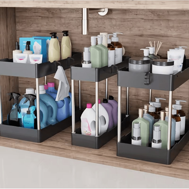 SpaceFlow 3Piece Under Sink Organizer Set MultiSize Bathroom Kitchen Storage Racks 1