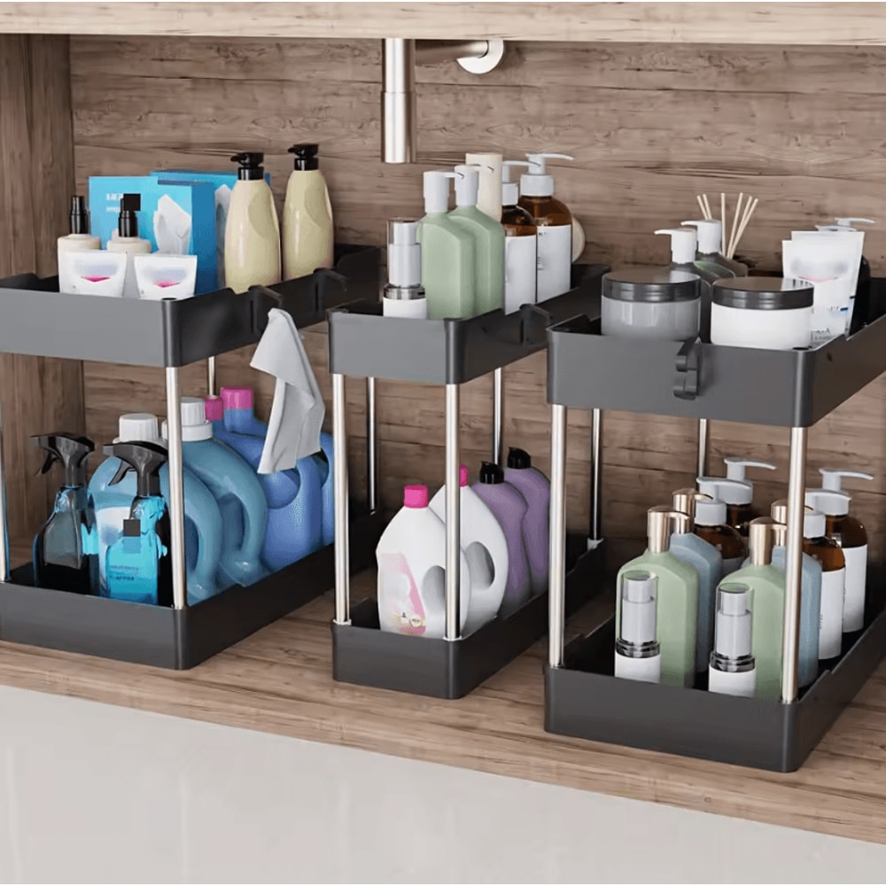 SpaceFlow 3Piece Under Sink Organizer Set MultiSize Bathroom Kitchen Storage Racks 3
