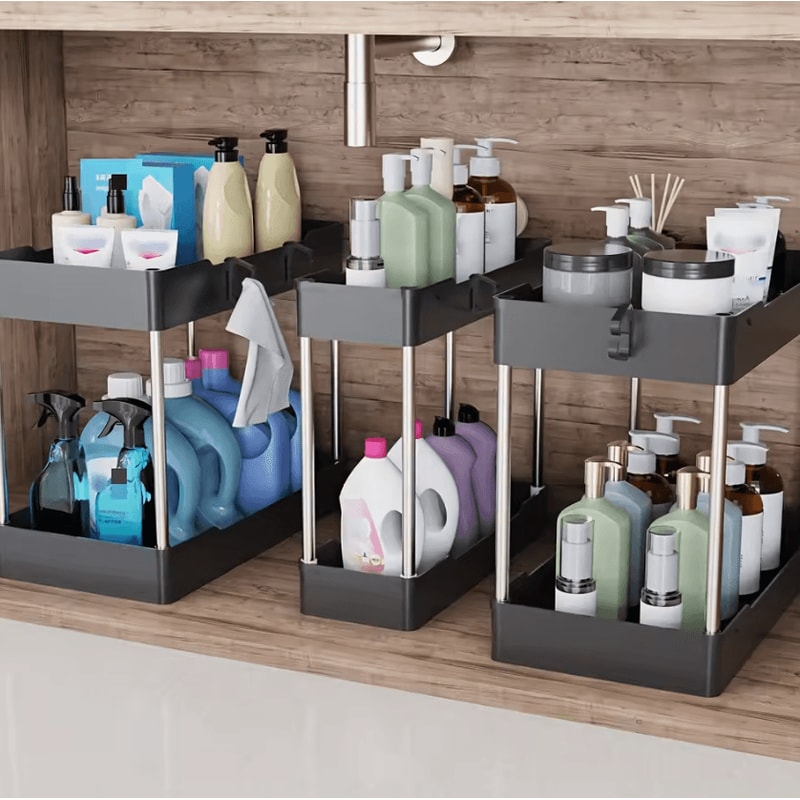 SpaceFlow 3Piece Under Sink Organizer Set MultiSize Bathroom Kitchen Storage Racks 3