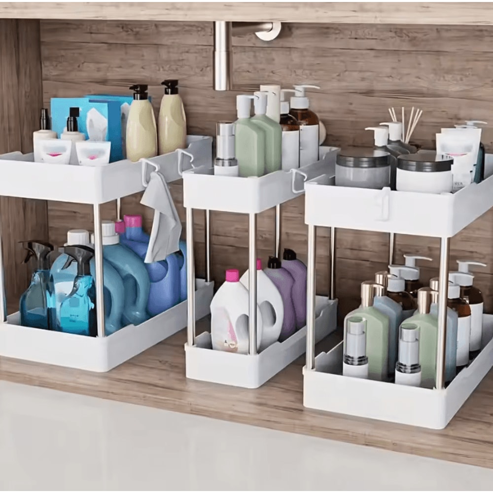 SpaceFlow 3Piece Under Sink Organizer Set MultiSize Bathroom Kitchen Storage Racks 4