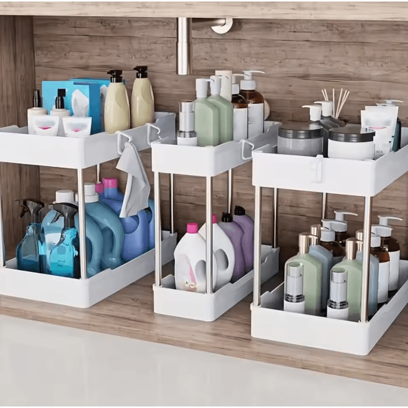 SpaceFlow 3Piece Under Sink Organizer Set MultiSize Bathroom Kitchen Storage Racks 4